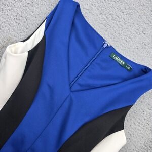 Lauren Ralph Lauren Dress Women 14 Blue Black White Colorblock V-Neck Sleeveless